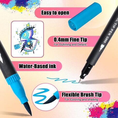36 Dual Brush Marker Pens, 36 Colors Art Marker Set with Brush Tip and Fineliner Tip for Kids Adults Coloring Books, Aesthetic School Art Supplies No Bleeding in Kuwait