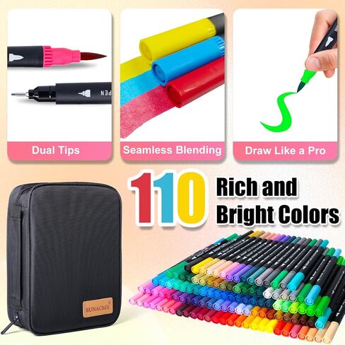 36 Dual Brush Marker Pens, 36 Colors Art Marker Set with Brush Tip and Fineliner Tip for Kids Adults Coloring Books, Aesthetic School Art Supplies No Bleeding in Kuwait