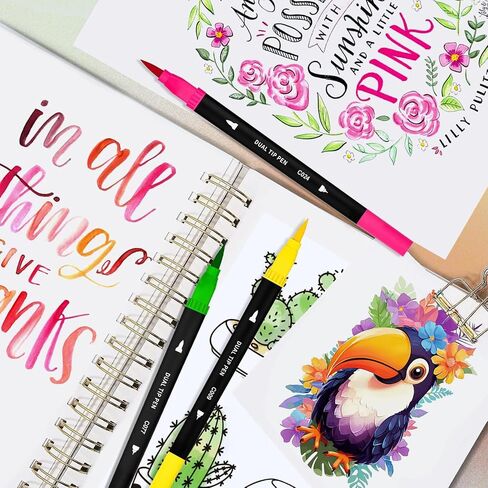 36 Dual Brush Marker Pens, 36 Colors Art Marker Set with Brush Tip and Fineliner Tip for Kids Adults Coloring Books, Aesthetic School Art Supplies No Bleeding in Kuwait