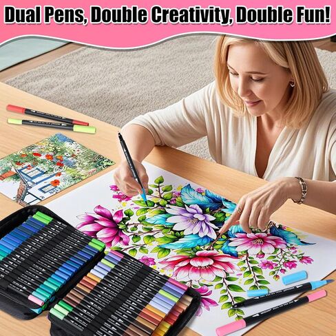 36 Dual Brush Marker Pens, 36 Colors Art Marker Set with Brush Tip and Fineliner Tip for Kids Adults Coloring Books, Aesthetic School Art Supplies No Bleeding in Kuwait