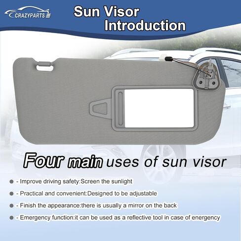 Driver Side Sun Visor Compatible with Hyundai Santa Fe 2006-2009 Sun Shade with Light Replacement 852100W610J9 Color Beige in Kuwait