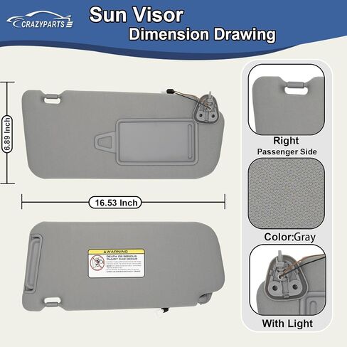 Driver Side Sun Visor Compatible with Hyundai Santa Fe 2006-2009 Sun Shade with Light Replacement 852100W610J9 Color Beige in Kuwait