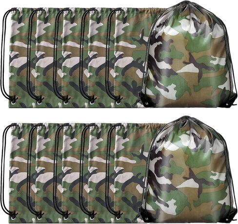 12 Pcs Camo Bag Drawstring Backpack Camouflage Drawstring Bags Army Cinch Camo Polyester Pack Bulk Woodland Backpack(Classic,13.4 x 16.9 Inch) in Saudi Arabia