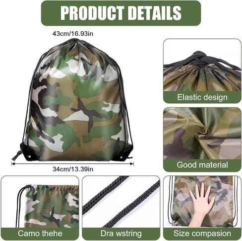 12 Pcs Camo Bag Drawstring Backpack Camouflage Drawstring Bags Army Cinch Camo Polyester Pack Bulk Woodland Backpack(Classic,13.4 x 16.9 Inch) in Saudi Arabia