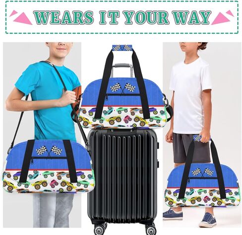 الأطفال يفرطون في حالة من القماش الخشن للأولاد - حقيبة رياضة رياضية للأمتعام ، حقيبة أمتعة ، مقاومة للماء ، محمل في حمل أسبوعية للتدريب على التدريب في مدرسة نوم (سيارة شاحنة سباق) in Kuwait