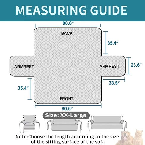 ALIECOM 100% Waterproof Couch Cover for 3 Cushion Couch Sofa Pet Friendly Sofa Covers Washable Printed Non Slip Furniture Protector Slipcovers with Pockets for Dogs (Large, Checkered Gray) in Kuwait