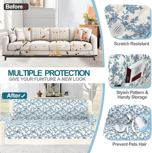 ALIECOM 100% Waterproof Couch Cover for 3 Cushion Couch Sofa Pet Friendly Sofa Covers Washable Printed Non Slip Furniture Protector Slipcovers with Pockets for Dogs (Large, Checkered Gray) in Kuwait