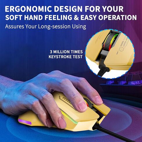 ماوس كمبيوتر سلكي USB مزود بـ 7 أزرار قابلة للبرمجة، ونقطة لكل بوصة قابلة للتعديل حتى 7200، وقبضة مريحة مع إضاءة LED in Kuwait