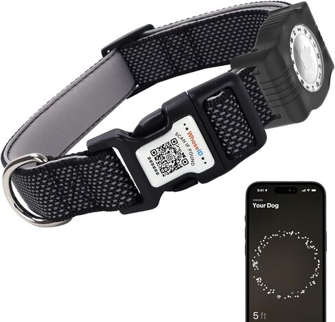 طوق الكلب العاكس مع حامل الجوية ، طوق الكلب القابل للتعديل مع النيوبرين مبطنة ومضادة لخطأ رمز QR (أسود ، متوسطة) in Kuwait