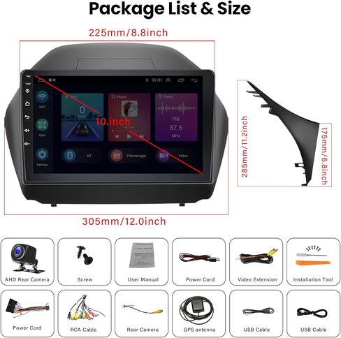 SIXTOP [8-Core 2+64G] Android Car Stereo for Hyundai Tucson IX35 2010-2015 with Carplay Android Auto 59 Theme 10.1 inch Touch Screen Bluetooth 5.0 FM/RDS Network Radio DSP 32EQ AI Voice GPS in Kuwait