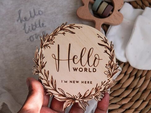 لافتة إعلان ميلاد AXAHUHIVN Hello World لحديثي الولادة، علامة إحصائيات الميلاد، لافتة خشبية باسم Hello World Baby، لوحة إعلان ميلاد خشبية "Hello World" أكريليك أبيض غير لامع (6) in Saudi Arabia