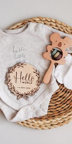 لافتة إعلان ميلاد AXAHUHIVN Hello World لحديثي الولادة، علامة إحصائيات الميلاد، لافتة خشبية باسم Hello World Baby، لوحة إعلان ميلاد خشبية "Hello World" أكريليك أبيض غير لامع (6) in Saudi Arabia