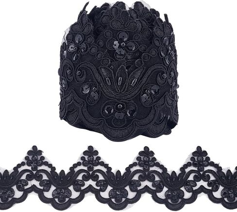 MAYJOYDIY 3 Yards 5inch White Bead Wave Embroidery Lace Trim Vintage Floral Scalloped Lace Ribbon Sparkle Venice Edge Ribbon for Bridal Dress Wedding Party Costume Hat Decoration in Kuwait