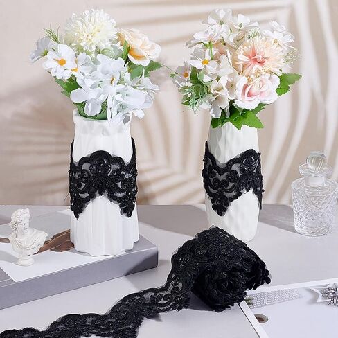 MAYJOYDIY 3 Yards 5inch White Bead Wave Embroidery Lace Trim Vintage Floral Scalloped Lace Ribbon Sparkle Venice Edge Ribbon for Bridal Dress Wedding Party Costume Hat Decoration in Kuwait