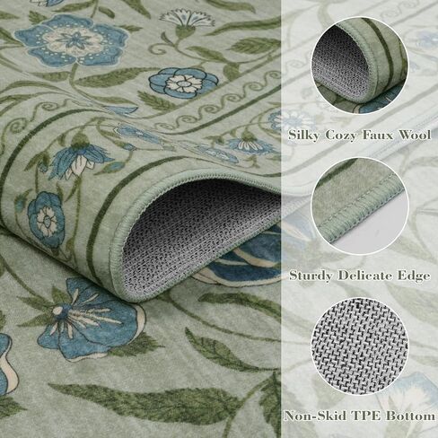 Collive Washable Entryway Rugs, Green 2 x 3 Spring Floral Rug Modern Soft Kitchen Carpet Non Slip, Vintage Bathroom Mats Stain Resistant Inside Front Door Mat for Entrance, Bedroom in Saudi Arabia