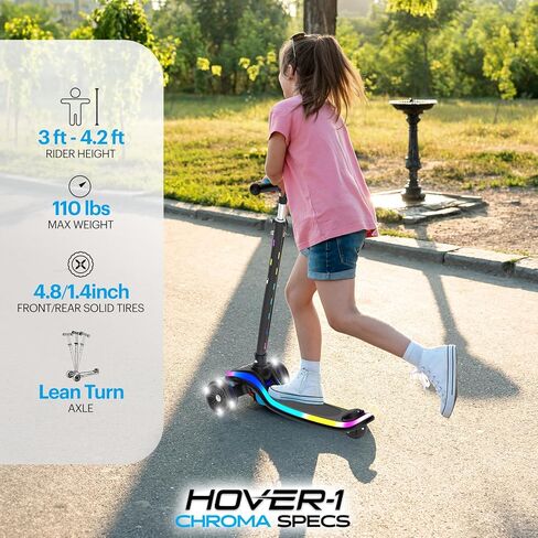 Hover-1 Chroma Folding Kick Scooter for Kids with Multicolor Wheel Lights, 3" Front Wheels, Rear Foot Brake, and 110 LB Weight Capacity in Saudi Arabia