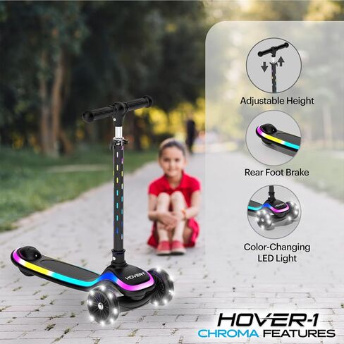 Hover-1 Chroma Folding Kick Scooter for Kids with Multicolor Wheel Lights, 3" Front Wheels, Rear Foot Brake, and 110 LB Weight Capacity in Saudi Arabia