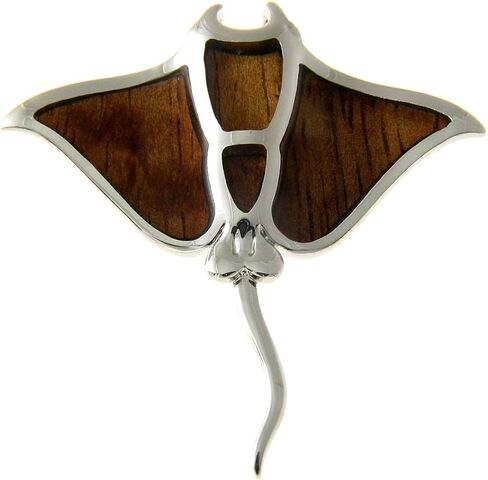 Arthur's Jewelry Koa Wood Hawaiian Manta Ray Fish Rhodium Silver Plated Brass Slide Pendant in Saudi Arabia