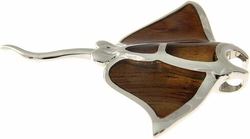Arthur's Jewelry Koa Wood Hawaiian Manta Ray Fish Rhodium Silver Plated Brass Slide Pendant in Saudi Arabia