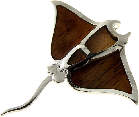 Arthur's Jewelry Koa Wood Hawaiian Manta Ray Fish Rhodium Silver Plated Brass Slide Pendant in Saudi Arabia