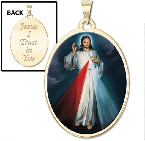 Picturesongold.com الإلهي الرحمة المزدوجة ذات الجوانب البيضاوية الميدالية - 1/2 × 2/3 بوصة حجم الدايم ، الفضة الاسترليني in Saudi Arabia