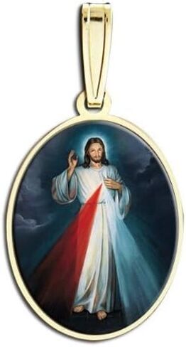 Picturesongold.com الإلهي الرحمة المزدوجة ذات الجوانب البيضاوية الميدالية - 1/2 × 2/3 بوصة حجم الدايم ، الفضة الاسترليني in Saudi Arabia