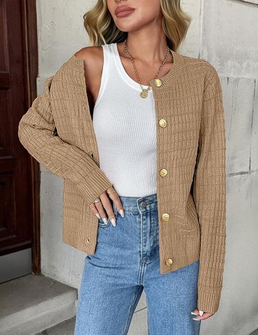 Zeagoo Women's 2024 Knit Cardigan Sweaters Long Sleeve Open Front Button Down Crew Neck Tweed Cropped Jackets in Saudi Arabia
