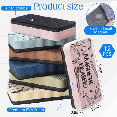 Marspark 12 Pcs Magnetic Whiteboard Dry Erase Erasers for Teachers Morandi Color Dry Erase Whiteboard Cleaning Pads Classroom Prizes Chalkboard Cleansers for School Classroom (Pattern) in Saudi Arabia