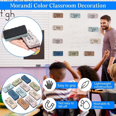 Marspark 12 Pcs Magnetic Whiteboard Dry Erase Erasers for Teachers Morandi Color Dry Erase Whiteboard Cleaning Pads Classroom Prizes Chalkboard Cleansers for School Classroom (Pattern) in Saudi Arabia
