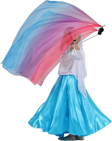 Munafie Elegant Silk Veil Scedf with Poi Ball Silk Poi Flags for Dance و Flow Arts & Worship-55.1x35.4in 9#Red-Purple-Blue in Kuwait