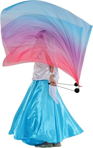 Munafie Elegant Silk Veil Scedf with Poi Ball Silk Poi Flags for Dance و Flow Arts & Worship-55.1x35.4in 9#Red-Purple-Blue in Kuwait