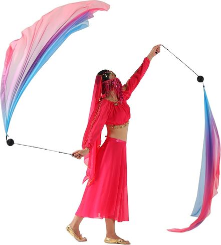 Munafie Elegant Silk Veil Scedf with Poi Ball Silk Poi Flags for Dance و Flow Arts & Worship-55.1x35.4in 9#Red-Purple-Blue in Kuwait