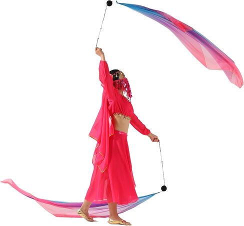 Munafie Elegant Silk Veil Scedf with Poi Ball Silk Poi Flags for Dance و Flow Arts & Worship-55.1x35.4in 9#Red-Purple-Blue in Kuwait
