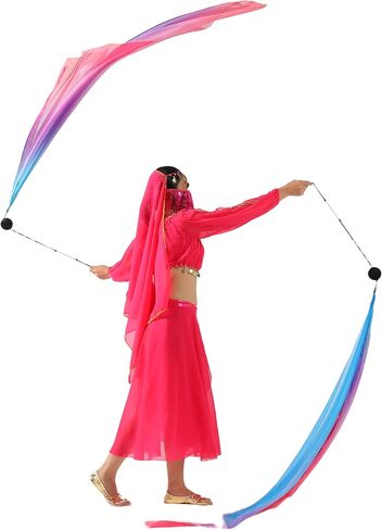Munafie Elegant Silk Veil Scedf with Poi Ball Silk Poi Flags for Dance و Flow Arts & Worship-55.1x35.4in 9#Red-Purple-Blue in Kuwait