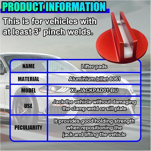 Universal Magnetic Jack Pad, Aluminum 0.37" Width Slotted Puck Pinch Weld Frame Rail Adapter, Automotive Repair Tool Accessory for Most Cars (Red) in Saudi Arabia