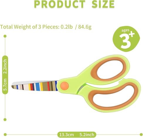 Kids Scissors. Patterned Kid's Scissors, Blunt Tip Safety Children's Craft Scissors, Soft Grip, for Home and School, for Children 3 Years or Older, Pink, Blue, Fruit Green 6 Pairs in Kuwait