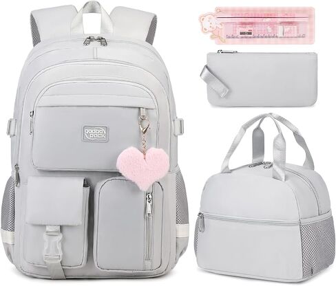 3PCS Backpack For School Women College Middle High Teen Girls Student Bookbag Waterproof Laptop Bag Black Purple in Saudi Arabia