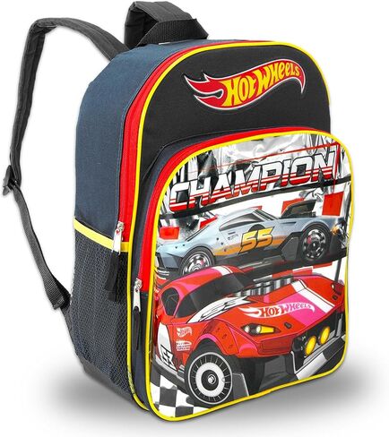 مجموعة حقيبة ظهر Hot Wheels - حزمة مع حقيبة ظهر Deluxe 16 "للسيارة بالإضافة إلى الوشم المؤقتة ، زجاجة ماء ، المزيد | حقيبة ظهر Hot Wheels للأولاد ، الأطفال in Saudi Arabia