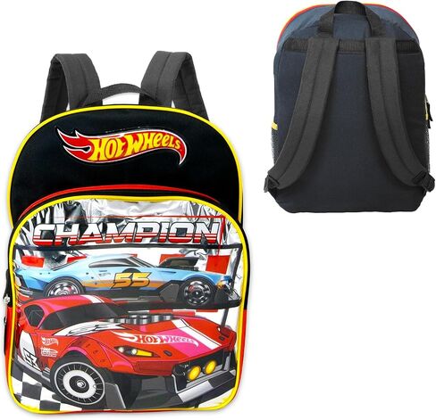 مجموعة حقيبة ظهر Hot Wheels - حزمة مع حقيبة ظهر Deluxe 16 "للسيارة بالإضافة إلى الوشم المؤقتة ، زجاجة ماء ، المزيد | حقيبة ظهر Hot Wheels للأولاد ، الأطفال in Saudi Arabia
