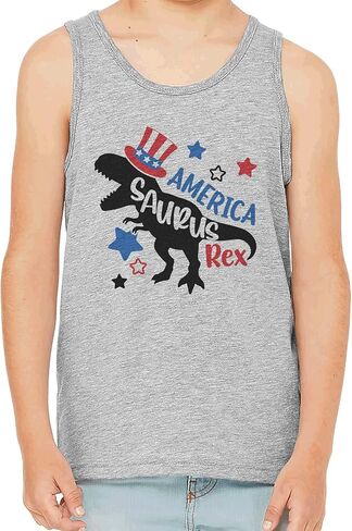 7 ate 9 Apparel Kids 4th of July Shirts - Dinosaur Americasaurus Grey Tank Top in Kuwait