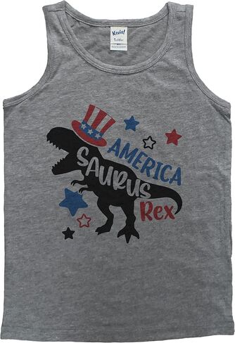 7 ate 9 Apparel Kids 4th of July Shirts - Dinosaur Americasaurus Grey Tank Top in Kuwait