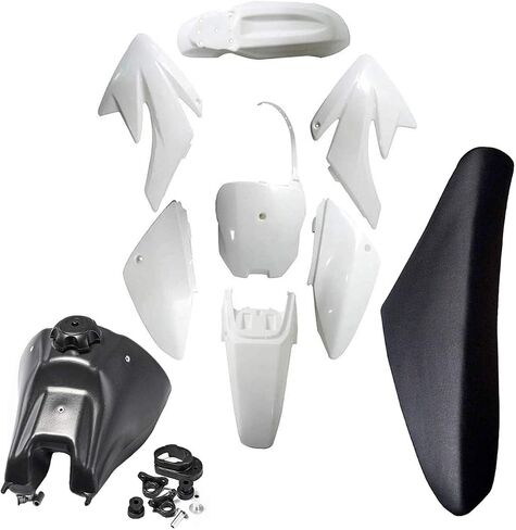 Plastics Fender Fairing Kit + Fuel Tank + Tall Seat for CRF70F CRF 70 Dirt Pit Bike Taotao DB17 125cc 140cc 150cc 160cc 200cc Motocross Motorcycle (White plastics) in Saudi Arabia