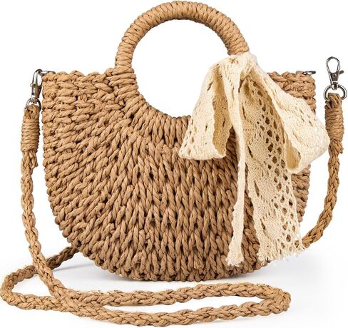 Straw Bag for Women，Small Straw Beach Clutch Purses,Shoulder Crossbody Bag City Walking and Vacation 2025 Bag,handbag in Saudi Arabia