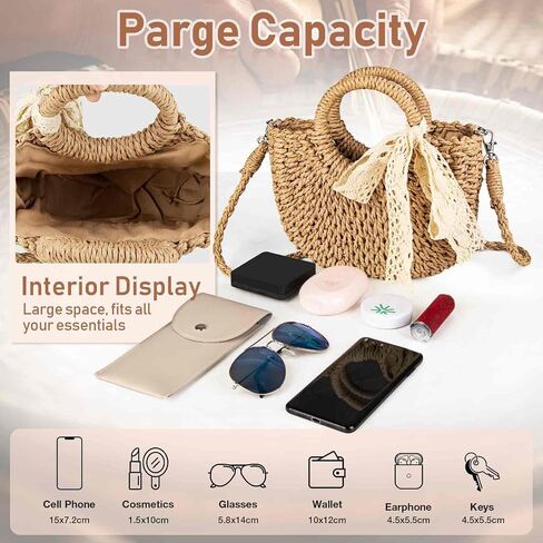 Straw Bag for Women，Small Straw Beach Clutch Purses,Shoulder Crossbody Bag City Walking and Vacation 2025 Bag,handbag in Saudi Arabia