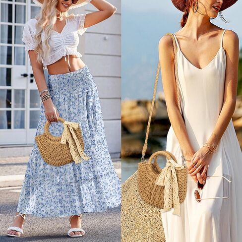 Straw Bag for Women，Small Straw Beach Clutch Purses,Shoulder Crossbody Bag City Walking and Vacation 2025 Bag,handbag in Saudi Arabia