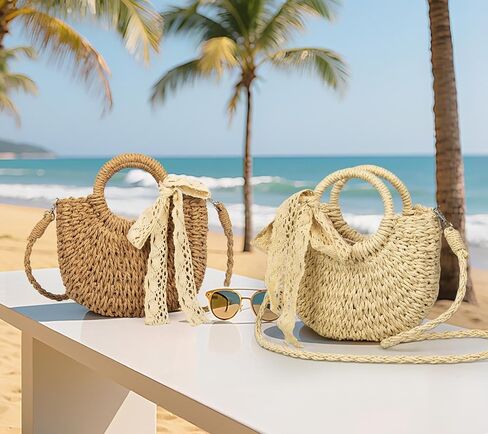 Straw Bag for Women，Small Straw Beach Clutch Purses,Shoulder Crossbody Bag City Walking and Vacation 2025 Bag,handbag in Saudi Arabia