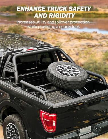 JOYTUTUS Roll Bar with Cargo Basket for Full-Size Truck, Extendable Chase Rack Pickup Sports Bar Compatible with F150, F250, F350, Silverado, Sierra, Ram in Saudi Arabia