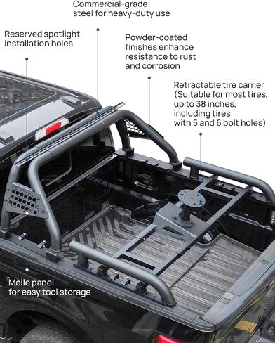JOYTUTUS Roll Bar with Cargo Basket for Full-Size Truck, Extendable Chase Rack Pickup Sports Bar Compatible with F150, F250, F350, Silverado, Sierra, Ram in Saudi Arabia