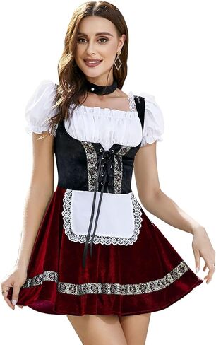 GloryStar Women's German Oktoberfest CostumesTraditional Bavarian Beer Garden Velvet 1 Piece Dirndl Dress in Kuwait
