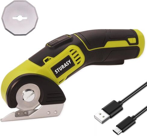 Cardboard Cutter with Safety Lock, Red Cordless Electric Scissors Two Blades, Rechargeable 4V 2000mAh Electric Rotary Cutter for Cardboard, Fabric, Carpet, Leather, Paper, Plastic, Packages in Kuwait